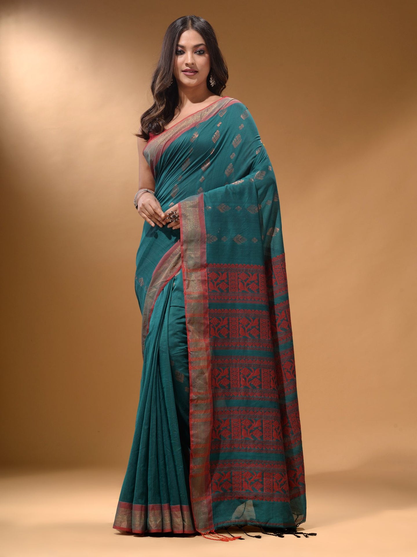 Teal Silk Matka Soft Saree With Nakshi Pallu