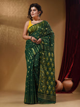 Load image into Gallery viewer, Castleton Green Handwoven Cotton Jamdani Saree With Woven Designs
