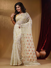 Load image into Gallery viewer, White Handwoven Cotton Jamdani Saree With Woven Designs
