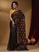 Load image into Gallery viewer, Black Handwoven Cotton Jamdani Saree With Woven Designs
