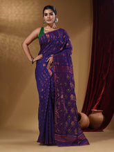 Load image into Gallery viewer, Violet Handwoven Cotton Jamdani Saree With Woven Designs
