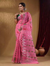 Load image into Gallery viewer, Pink Cotton Handwoven Jamdani Saree With Multicolor Designs And Motifs

