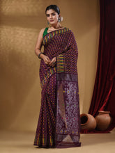 Load image into Gallery viewer, Purple Cotton Handwoven Jamdani Saree With Woven Buttas And Floral Designs
