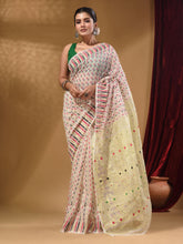 Load image into Gallery viewer, White Cotton Handwoven Jamdani Saree With Woven Buttas And Floral Designs
