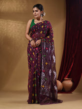 Load image into Gallery viewer, Magenta Cotton Handwoven Jamdani Saree With Multicolor Woven Designs And Motifs
