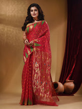 Load image into Gallery viewer, Hot Pink Cotton Handwoven Jamdani Saree With Small Box Buttas And Zari Pallu
