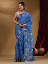 Load image into Gallery viewer, Sky Blue Cotton Handwoven Jamdani Saree With Small Box Buttas And Zari Pallu
