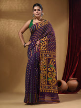 Load image into Gallery viewer, Deep Violet Cotton Handwoven Jamdani Saree With Small Buttas And Nakshi Designs
