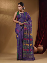 Load image into Gallery viewer, Violet Cotton Handwoven Jamdani Saree With Floral Designs And Motifs
