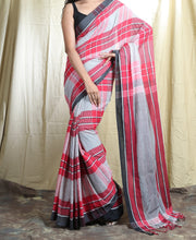 Load image into Gallery viewer, Grey Blended Cotton Handwoven Soft Saree With Box Design
