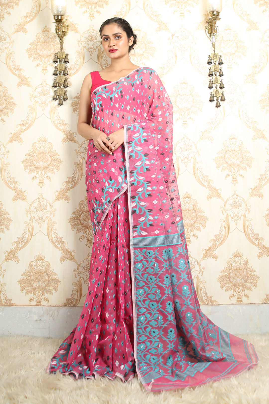 Light Mauve Jamdani With Allover Butta