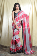 Load image into Gallery viewer, Grey Blended Cotton Handwoven Soft Saree With Box Design
