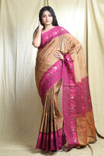Load image into Gallery viewer, Fawn Blended Cotton Handwoven Soft Saree With Allover Flower Butta

