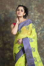 Load image into Gallery viewer, Olive Green Handwoven Cotton Tant Saree
