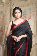 Load image into Gallery viewer, Black Matka Handwoven Soft Saree With Sequen Pallu
