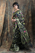 Load image into Gallery viewer, Black Allover Zari Weaving Jamdani Saree
