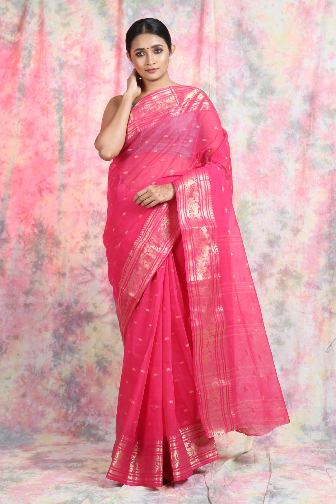 Deep Pink Handwoven Cotton Tant Saree