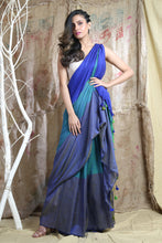 Load image into Gallery viewer, Dark Blue Blended Cotton Handwoven Soft Saree With Multicolor Woven
