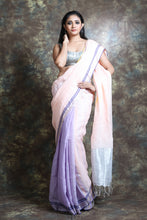 Load image into Gallery viewer, Light pink Linen Handwoven Soft Saree With Dual Border
