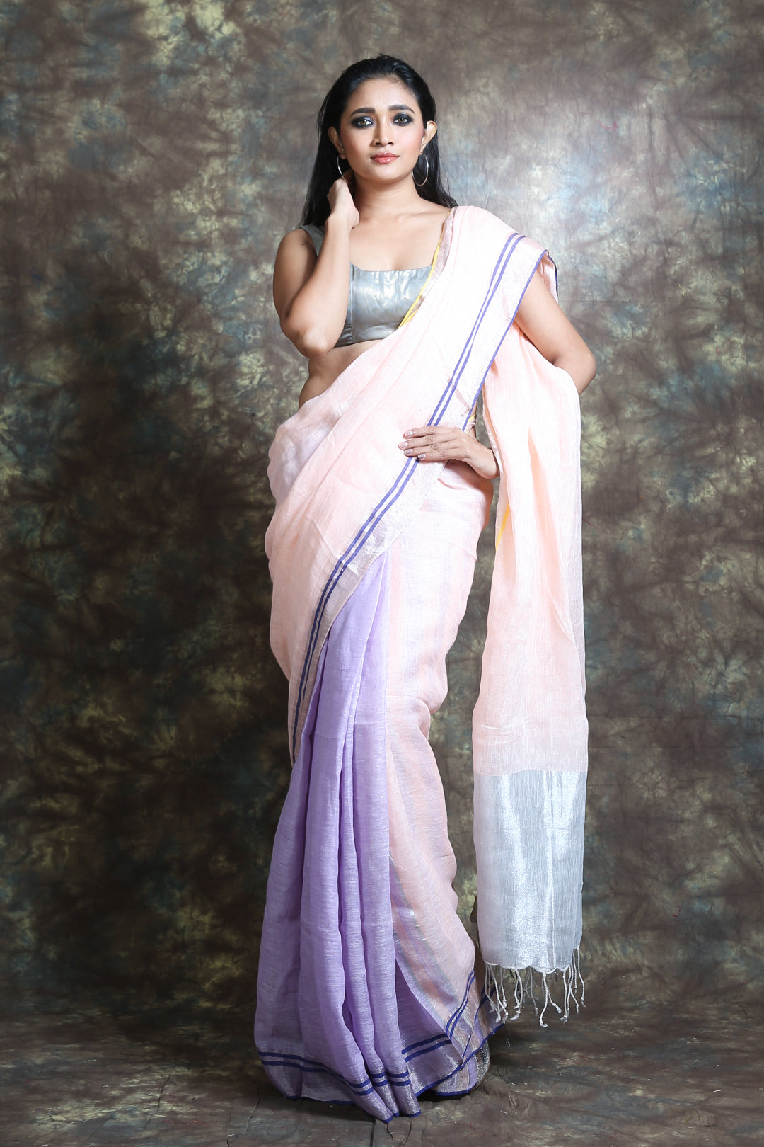 Light pink Linen Handwoven Soft Saree With Dual Border