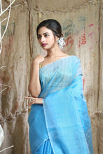 Load image into Gallery viewer, Sky Blue Resham Handwoven Soft Saree With Allover Sequen Work

