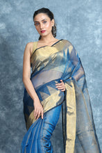 Load image into Gallery viewer, Shaphair Blue Resham Handwoven Soft Saree With Zari Work
