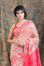 Load image into Gallery viewer, Off White &amp; Peach Colour Allover Weaving Jamdani Saree
