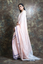 Load image into Gallery viewer, Light pink Linen Handwoven Soft Saree With Dual Border
