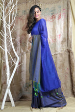 Load image into Gallery viewer, Dark Blue Blended Cotton Handwoven Soft Saree With Multicolor Woven
