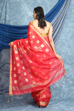 Load image into Gallery viewer, Red Handloom Saree with Allover Box
