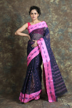 Load image into Gallery viewer, Navy Blue Handwoven Cotton Tant Saree
