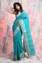 Load image into Gallery viewer, Deep Sea Green Handwoven Cotton Tant Saree
