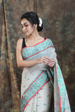 Load image into Gallery viewer, Off White Allover Buta Handwoven Cotton Tant Saree
