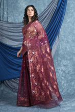 Load image into Gallery viewer, Copper Zari Weaving Wine Jamdani Saree
