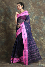 Load image into Gallery viewer, Navy Blue Handwoven Cotton Tant Saree
