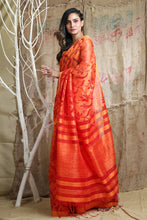 Load image into Gallery viewer, Orange Matka Handwoven Soft Saree With Allover Weaving
