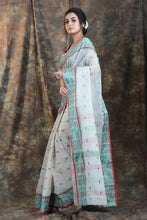 Load image into Gallery viewer, Off White Allover Buta Handwoven Cotton Tant Saree
