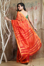 Load image into Gallery viewer, Orange Matka Handwoven Soft Saree With Allover Weaving
