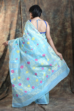 Load image into Gallery viewer, Sky Blue Allover Zari Weaving Jamdani Saree
