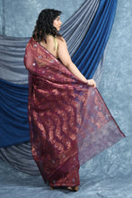 Load image into Gallery viewer, Copper Zari Weaving Wine Jamdani Saree
