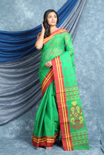 Load image into Gallery viewer, Parrot Green Handwoven Cotton Tant Saree
