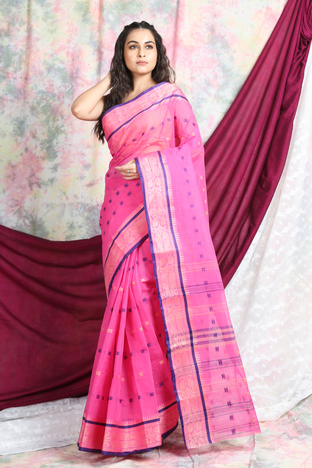 Pink Handwoven Cotton Tant Saree