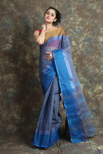 Load image into Gallery viewer, Steel Blue Handwoven Cotton Tant Saree
