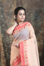 Load image into Gallery viewer, Light Peach Handwoven Cotton Tant Saree
