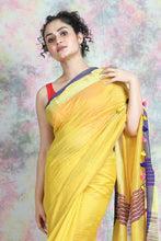 Load image into Gallery viewer, Kantha Style Allover Weaving Yellow Handloom Saree
