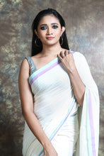 Load image into Gallery viewer, White Blended Cotton Handwoven Soft Saree With Allover Woven
