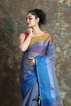 Load image into Gallery viewer, Steel Blue Handwoven Cotton Tant Saree

