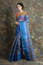 Load image into Gallery viewer, Steel Blue Handwoven Cotton Tant Saree
