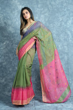 Load image into Gallery viewer, Moss Green Stripes Style Handloom Saree

