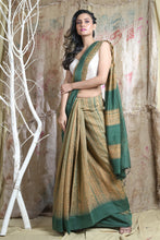 Load image into Gallery viewer, Beige Cotton Handwoven Soft Saree With Stripes Pallu
